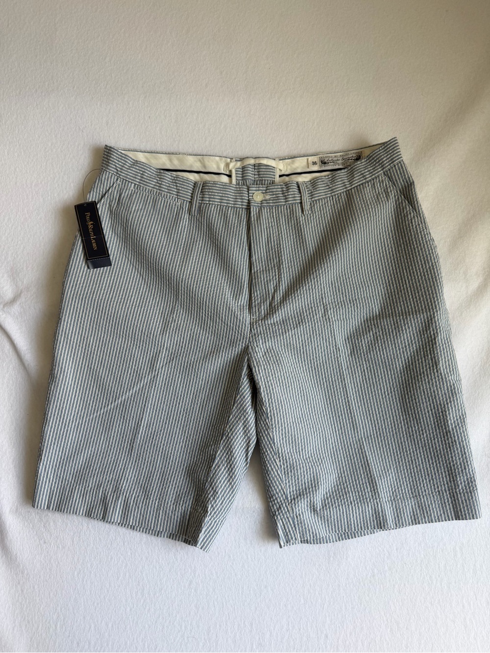 NWT Polo Ralph Lauren Hamilton Seersucker Shorts Men’s 36 Blue White Cotton